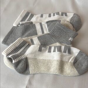 PINK Victoria's Secret Gray and White Athletic Socks with Cushioned Support